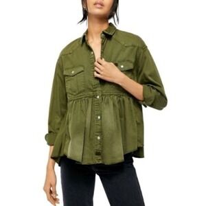 Free People We the Free Dylan Cotton High Low Peplum Jacket XS Oversize Green